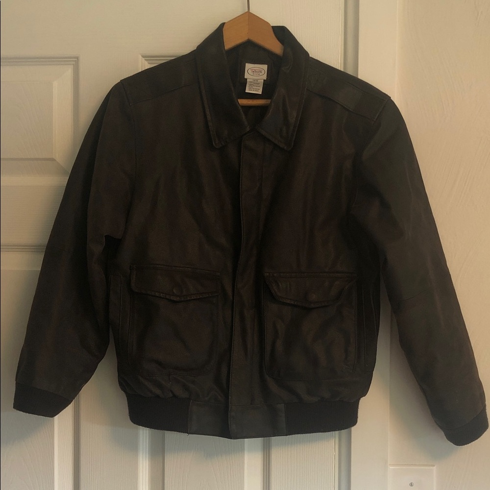 Talbots Kids’ Dark Brown Leather Bomber Jacket Size 14-16